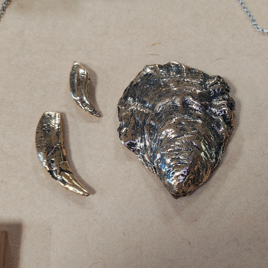 Organic castings (Olympia oyster shell, coyote canine, raccoon canine) - Winter 2025